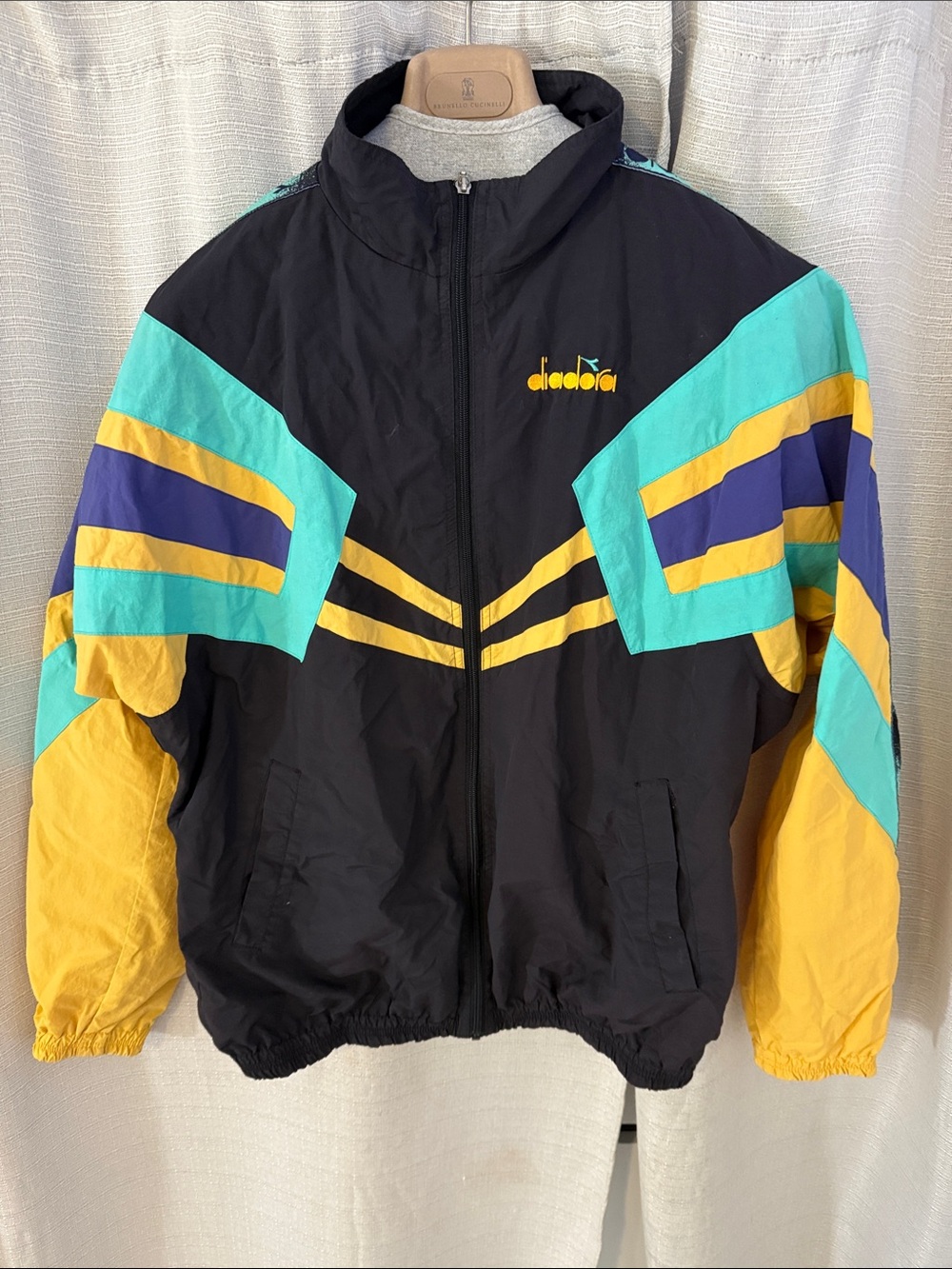 Diadora Black Teal Yellow Purple Colorblock Puffer Jacket
